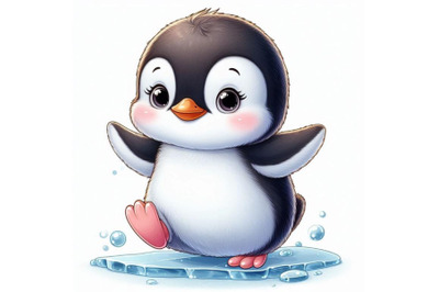 Adorable baby penguin waddling on the ice