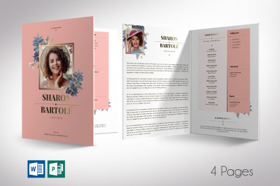 Rose Gold Floral Tabloid Funeral Program Template, Word and Publisher