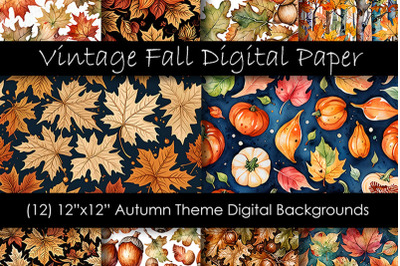 Vintage Autumn Digital Paper - Seamless Fall Leaf Background