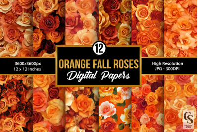 Fall Autumn Orange Roses Seamless Patterns