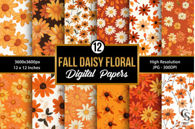 Fall Autumn Daisy Flowers Digital Papers