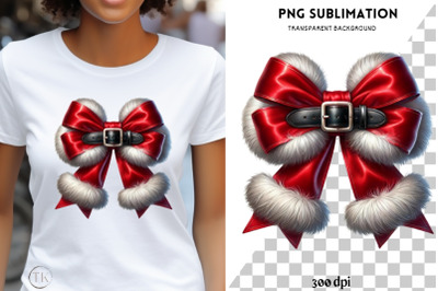 Coquette Christmas Santa Bow PNG, Preppy Holiday Sublimation for Digit