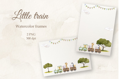 Train Travel. Watercolor PNG Frames