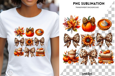 Coquette Fall Pumpkin &amp; Bow PNG, Autumn Sublimation, Fall Designs, Coz