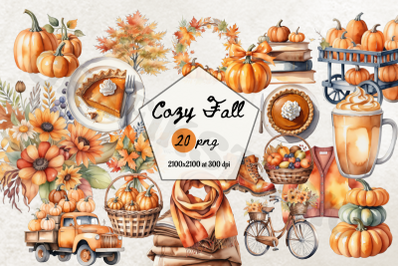 Cozy Fall Watercolor PNG Bundle | 20 Autumn PNG Images