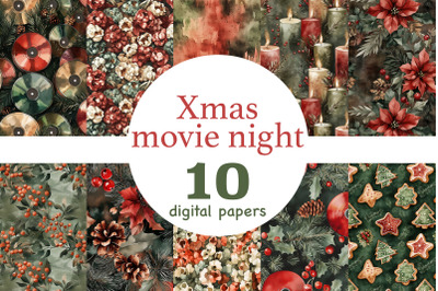 Christmas Movie Night Paper | Xmas Seamless Patterns