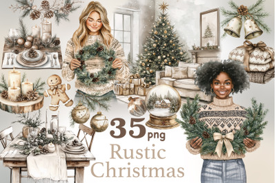 Rustic Christmas Clipart Bundle | Neutral Xmas PNG