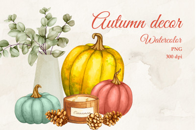 Autumn decor. Watercolor Sublimation. Clipart. PNG