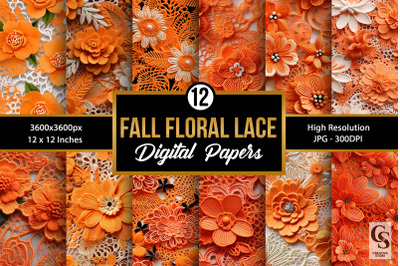 Orange 3D Floral Lace Seamless Patterns