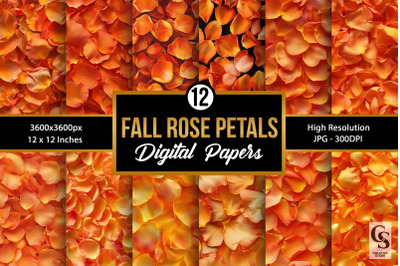 Fall Orange Rose Petals Seamless Patterns