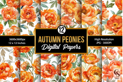 Fall Watercolor Peony Seamless Patterns