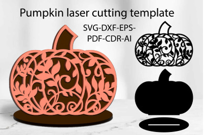 Pumpkin laser cutting template on a stand for Thanksgiving Day