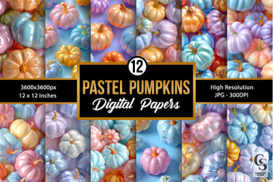 Pastel 3D Inflated Pumpkins Seamless Patterns