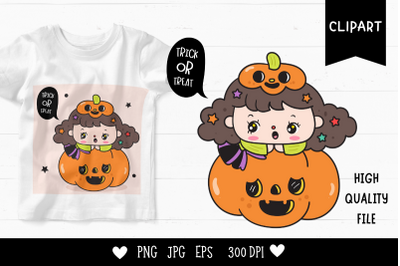 Halloween kid witch girl kawaii clipart