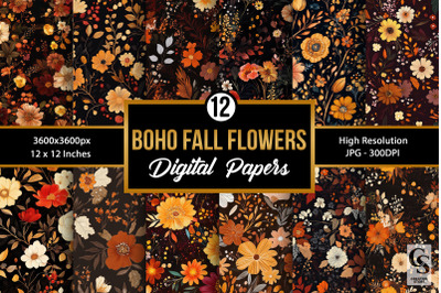 Boho Fall Flowers Seamless Patterns