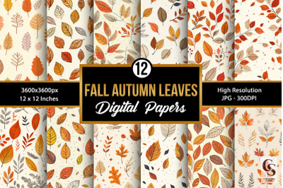 Fall Autumn Hand Drawn Leaves Digital Papers