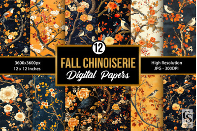 Fall Chinoiserie Pattern Digital Papers