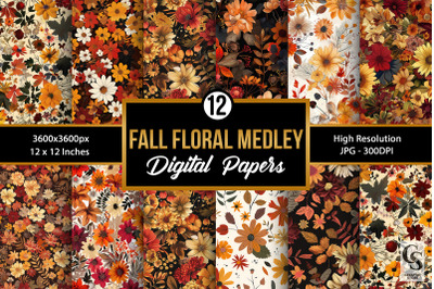 Autumn Fall Floral Medley Digital Papers