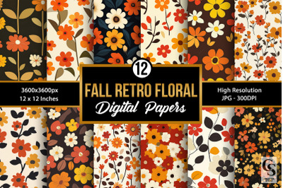 Fall Retro Flowers Seamless Patterns