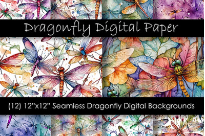 Dragonfly Art Digital Papers - Seamless Dragonfly Backgrounds