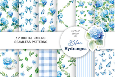 Watercolor Blue Hydrangea Digital Paper