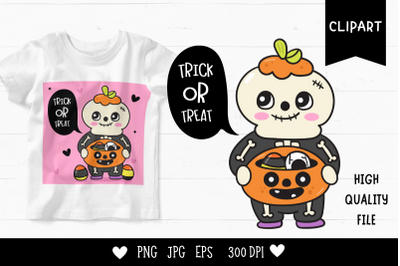 Halloween skull pumpkin candy trick or treat kawaii clipart