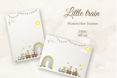 Train Travel. Watercolor PNG Frames