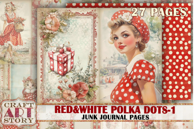 Retro fashion Junk Journal Kit Red&amp;white polka dots part 1