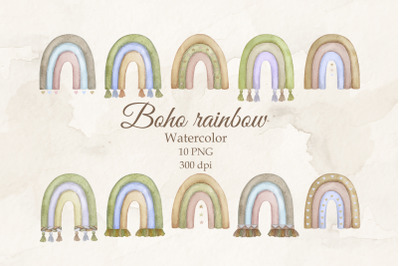 Boho Rainbows. Watercolor Clip Art PNG