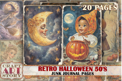 Retro Halloween 50&#039;s Junk Journal Pages,scrapbook