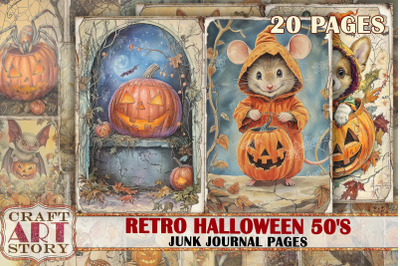 Retro Halloween animals 50&#039;s Junk Journal Pages,scrapbook