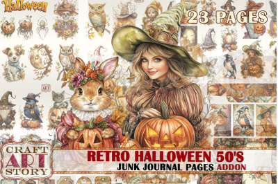 Retro Halloween 50&#039;s Junk Journal Pages ADDON,scrapbook