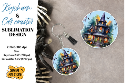 Halloween Keychain &amp; Car coaster sublimation. Spooky house