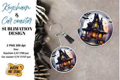 Halloween Keychain &amp; Car coaster sublimation. Spooky house