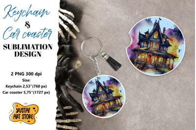 Halloween Keychain &amp; Car coaster sublimation. Spooky house