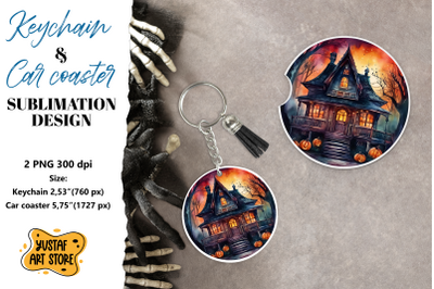 Halloween Keychain &amp; Car coaster sublimation. Spooky house