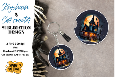 Halloween Keychain &amp; Car coaster sublimation. Spooky house