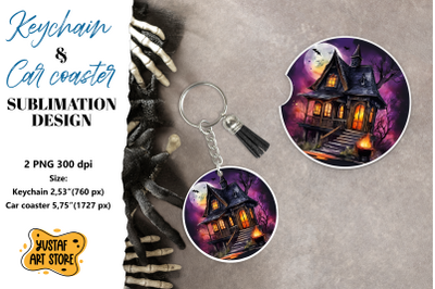 Halloween Keychain &amp; Car coaster sublimation. Spooky house