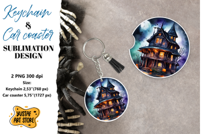 Halloween Keychain &amp; Car coaster sublimation. Spooky house