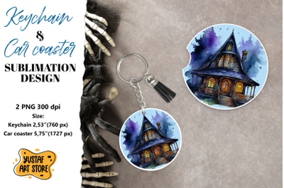 Halloween Keychain &amp; Car coaster sublimation. Spooky house