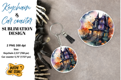 Halloween Keychain &amp; Car coaster sublimation. Spooky house