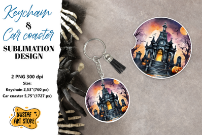 Halloween Keychain &amp; Car coaster sublimation. Scary Cemetery