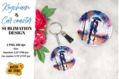 Rain Keychain. Rain Car coaster sublimation. Couple in love