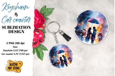 Rain Keychain. Rain Car coaster sublimation. Couple in love