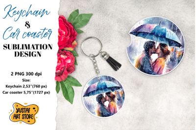 Rain Keychain. Rain Car coaster sublimation. Couple in love