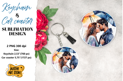 Rain Keychain. Rain Car coaster sublimation. Couple in love