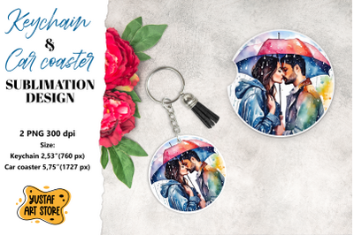 Rain Keychain. Rain Car coaster sublimation. Couple in love