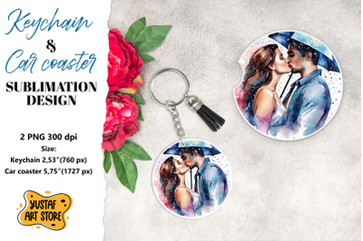 Rain Keychain. Rain Car coaster sublimation. Couple in love