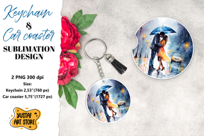 Rain Keychain. Rain Car coaster sublimation. Couple in love