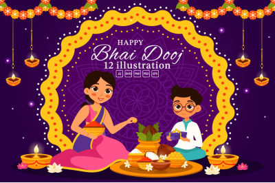 12 Bhai Dooj Indian Festival Illustration